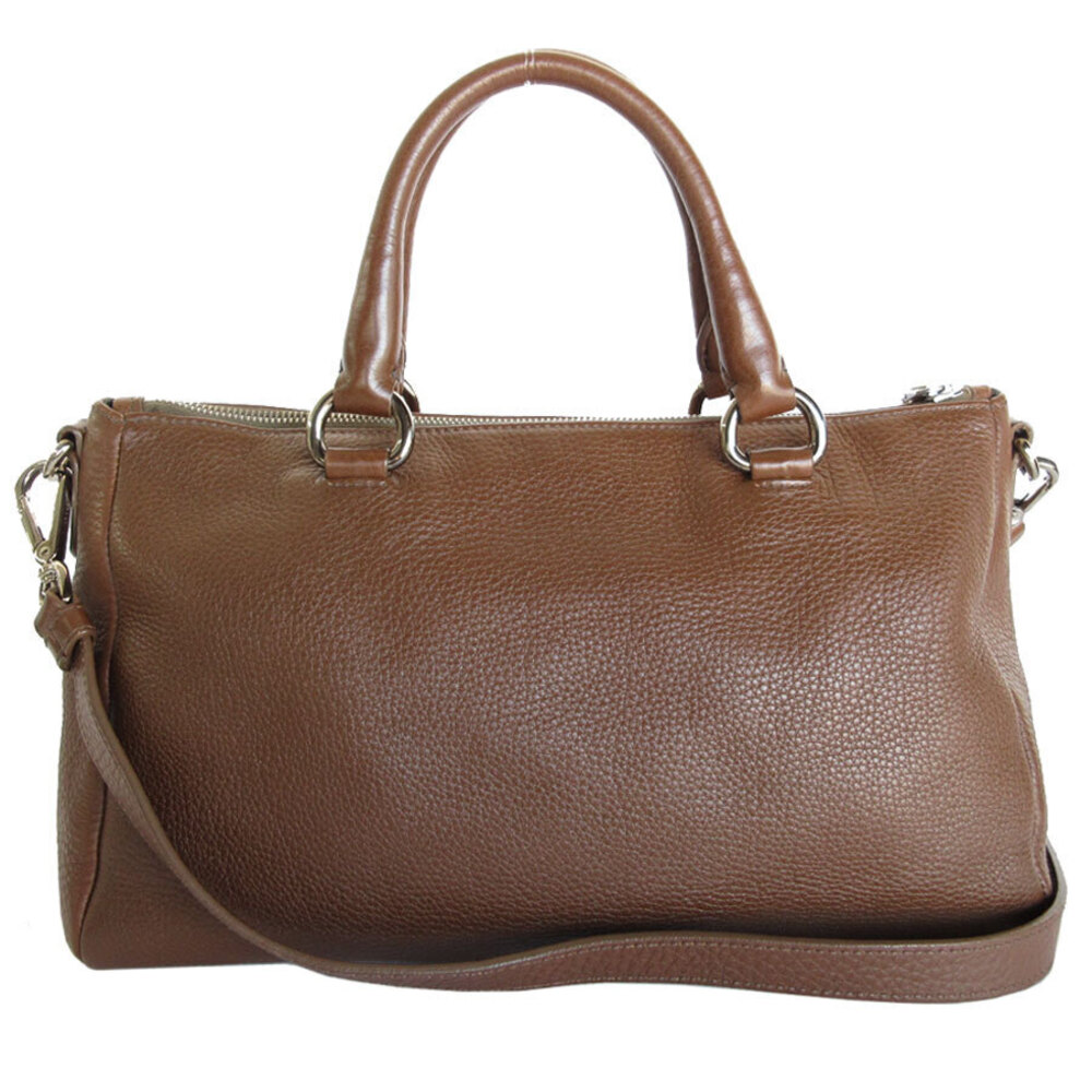 Prada Satchel Vitello Leather Bauletto leather Bag pebbled Brown Daino Brown